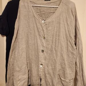 Made In Italy Oatmeal Long S. Button Up Linen Blouse/Jacket (XL) B: 60"